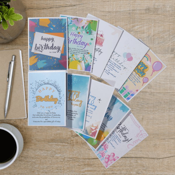 Colorful Birthday Greeting Cards -JUMBO (Pack of 10)